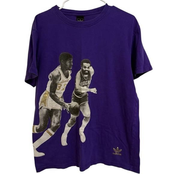 Adidas NBA Magic Johnson Julius Erving Grail Tee Vintage Lakers Sixers Rare Y2K - Picture 1 of 4